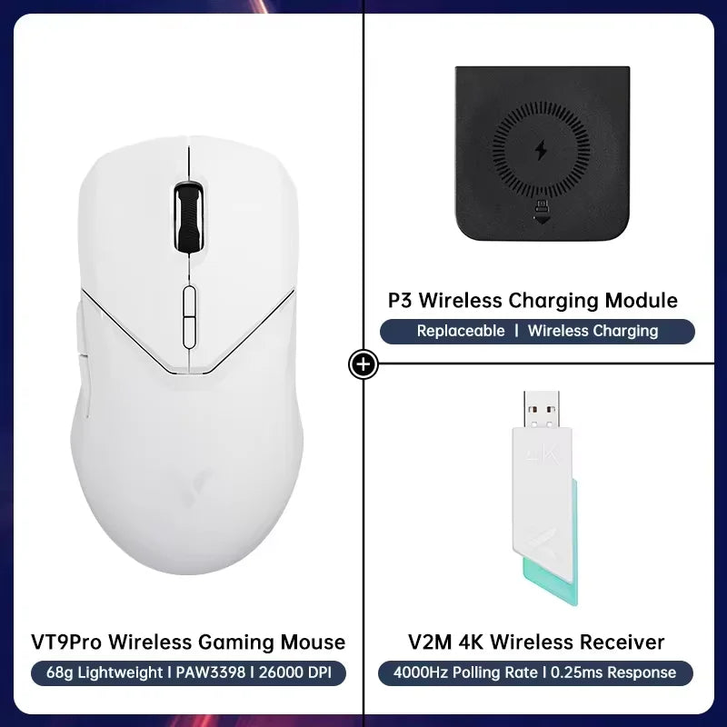 Ratón gaming inalámbrico Rapoo VT9PRO PAW3398 68g, con cable, programable, ergonómico, 26000DPI, recargable Type C, accesorio para PC gamer