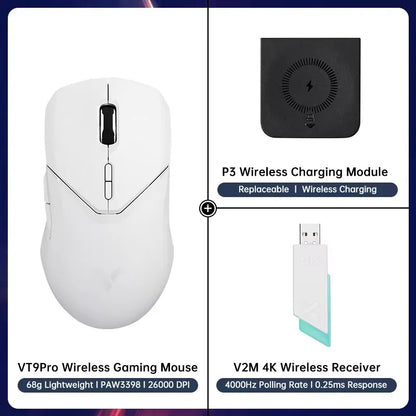 Ratón gaming inalámbrico Rapoo VT9PRO PAW3398 68g, con cable, programable, ergonómico, 26000DPI, recargable Type C, accesorio para PC gamer