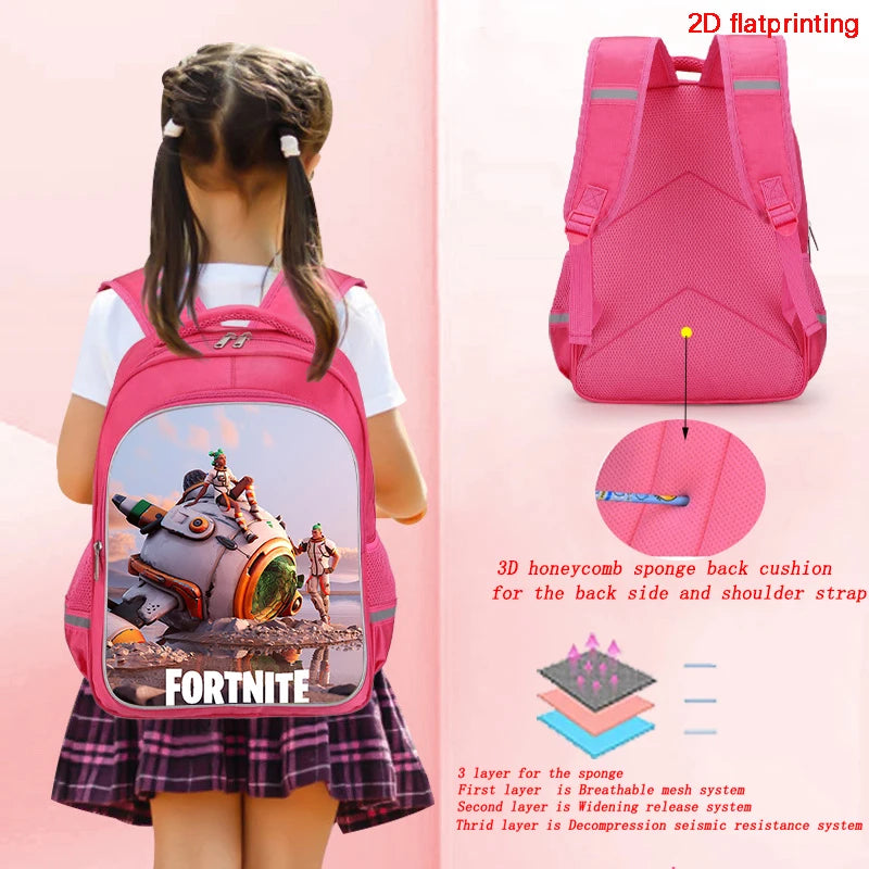 16" Fortnite Cartoon Red Backpack Unisex Dual Zipper Large Capacity School Bag Kids Bookbag Boys Girls Ages 5-8