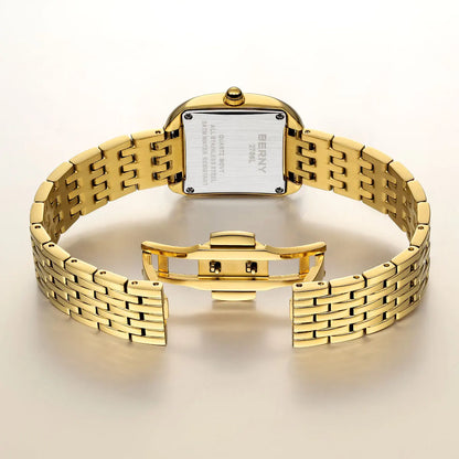 BERNY Gold Watch for Women Luxury Brand Square Ladies Quartz Watches New In Top Quality Fashion Elegant Business S/S Wristwatch