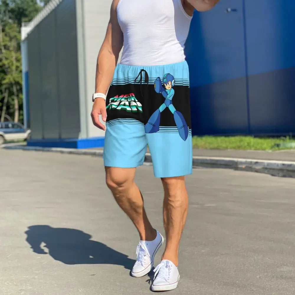 Custom Megaman Video Game Mega Man Short Pajama Pants Men Sleepwear Sleep Lounge Bottom Shorts Sleeping Pants