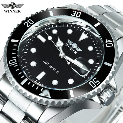 Relógio mecânico clássico para homem – Marca de luxo, estilo profissional, movimento automático, luneta rotativa, mostrador luminescente, bracelete em aço