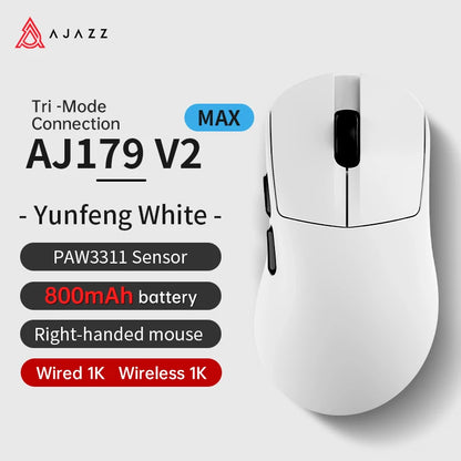 AJAZZ AJ179 PRO Wireless Gaming Mouse PAW3395, 26000 DPI Lightweight RGB Gaming Mouse with Charging Dock, Tri-Mode Ergonomic Mouse for PC & Laptop