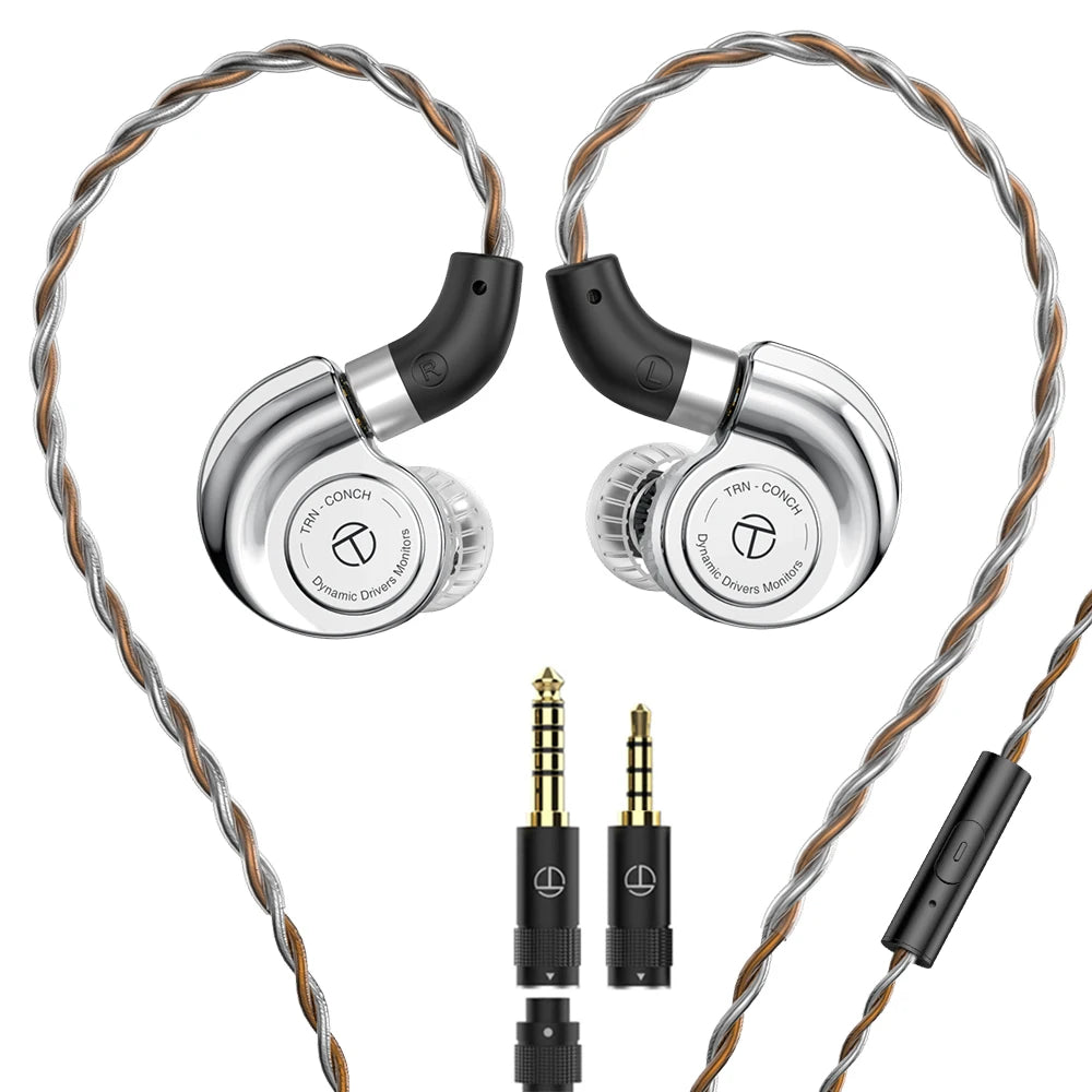 TRN Conch In-Ear Monitor Earphones – DLC Diamond Diaphragm Dynamic Driver HiFi Wired Earbuds with Tuning Nozzle Filters