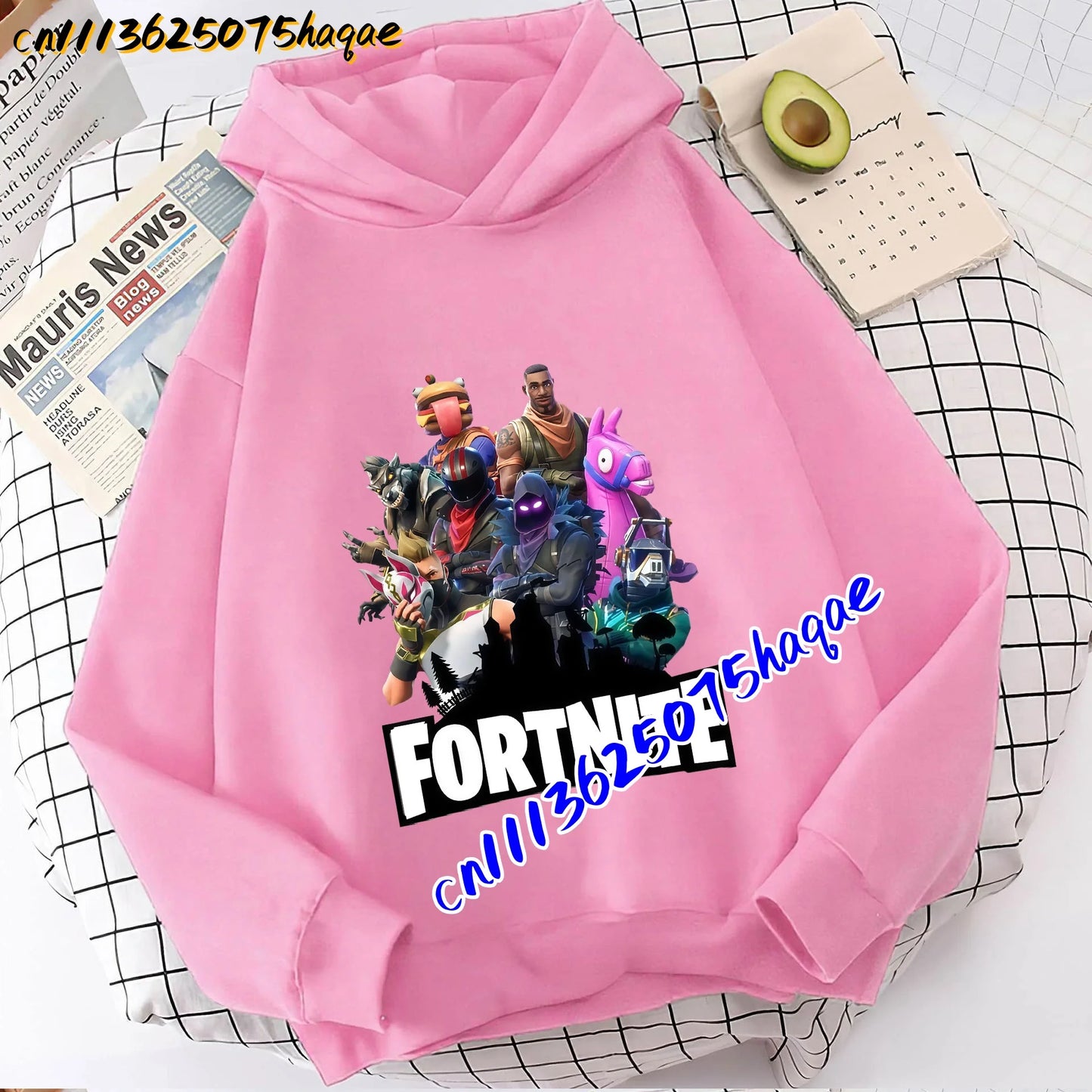 FORTNITED Sweat-shirt pullover com capuz de manga comprida para criança, menina e menino, streetwear, moda anime, roupa infantil, top para bebé, presente