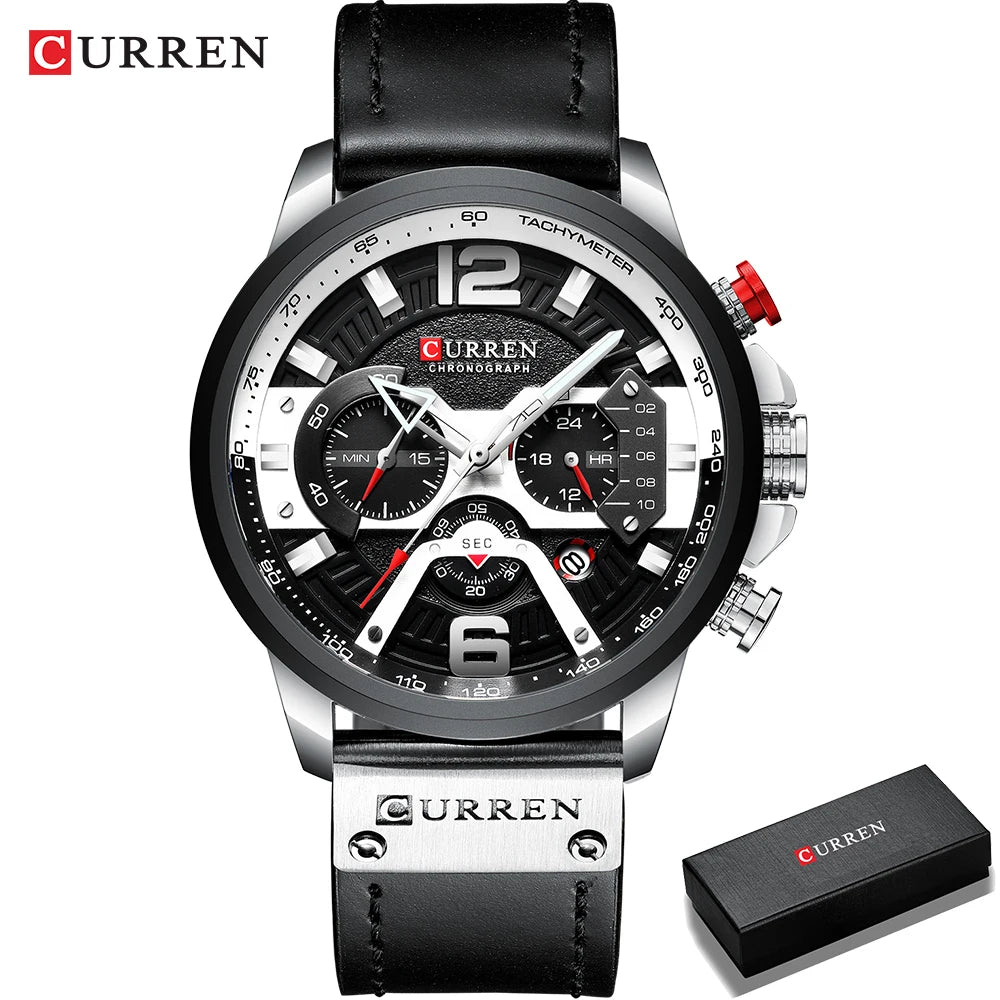 Ceas pentru bărbați CURREN 8329 – Stil sportiv casual, design militar, curea din piele, cronograf la modă, ceas de lux de la o marcă renumită