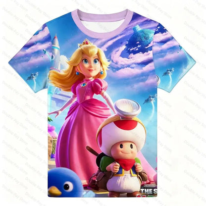 Latest 2026 Super Mario 3D Printed Top Cartoon Children's Short Sleeved T-shirt Summer Popular Comfortable Breathable T-shirt