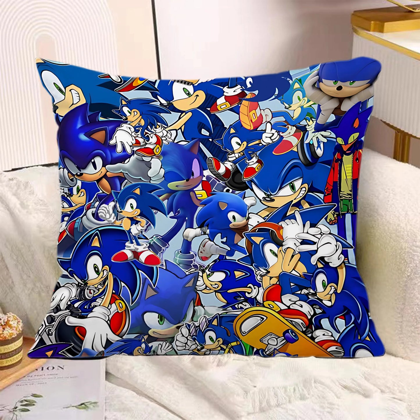 Cartoon Pillow Covers Cartoon Sofa Decorative Home Double-sided Printing Short Plush Cute Cushion S-Sonic The H-Hedgehog Cover