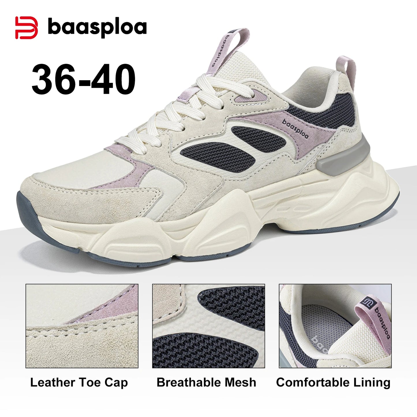 Baasploa Women Running Sneakers Brand Mesh Breathable Comfort Walking Shoes Outdoor Anti-slip Female Casual Jogging Sports Shoes