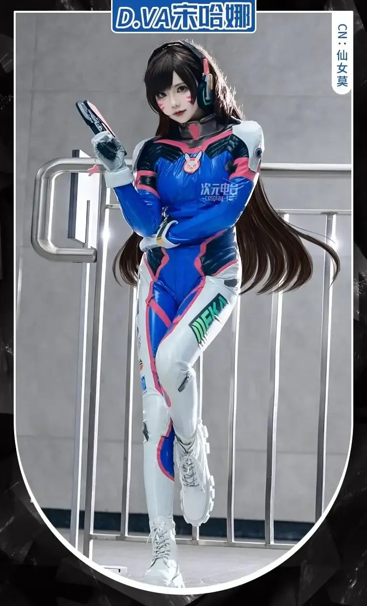 Game Overwatch Dva Song Hana Cosplay Costume Women Cute Elasticity Leather Jumpsuit Zentai Suit Halloween Carnival Party Clothes