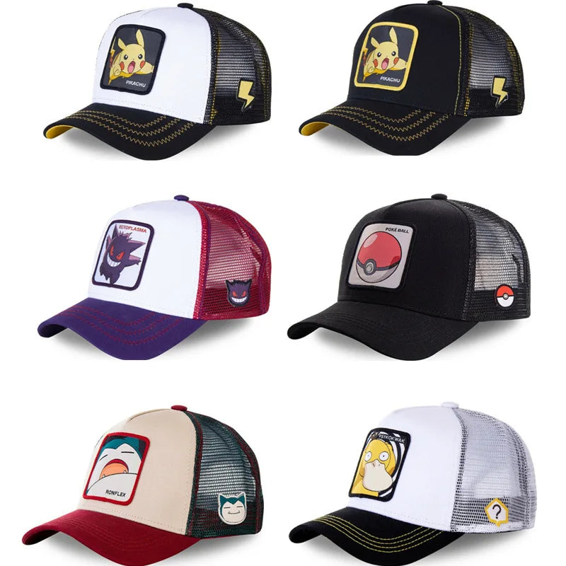 Pokémon Pikachu, Gengar, Psyduck, Snorlax – Șapcă de baseball cu personaje anime, figurină, șapcă sport ajustabilă cu personaje de desene animate – Cadouri creative