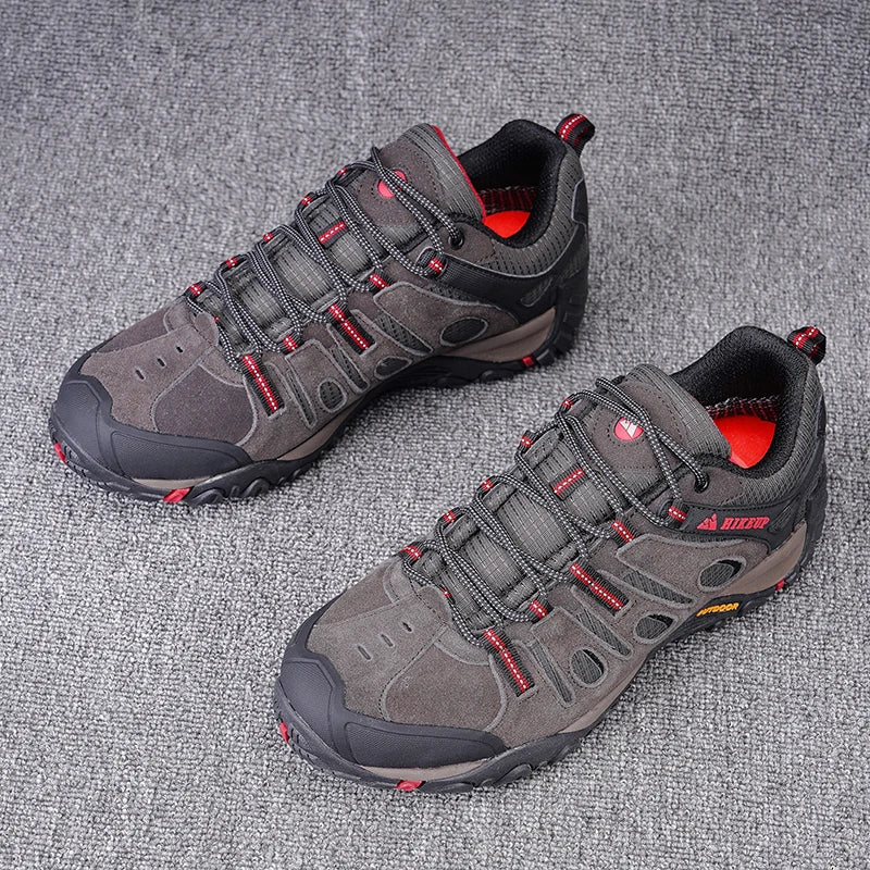 HIKEUP Vandringsskor för män, vinterklättring, trekking, sneakers för män, läder, andningsbara, utomhus, halkskyddade, sport- och arbetsskor för män