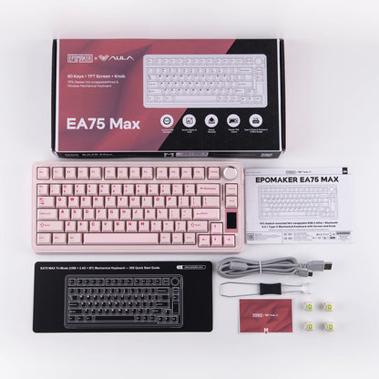 EPOMAKER X AULA EA75 MAX 75% ANSI US Layout Hot-Swap Gasket Wired/BT/2.4GHz Wireless Mechanical Keyboard with Screen & Knob