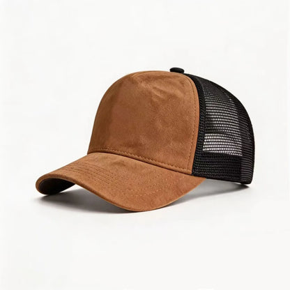 Vasaros tinklinė beisbolo kepurė moterims ir vyrams, vienspalvė suede kepurė su emblema, „snapback“ stiliaus kepurė, kasdienė, kvėpuojanti, unisex, gatvės stiliaus, hip-hopo ir „trucker“ stiliaus kepurės