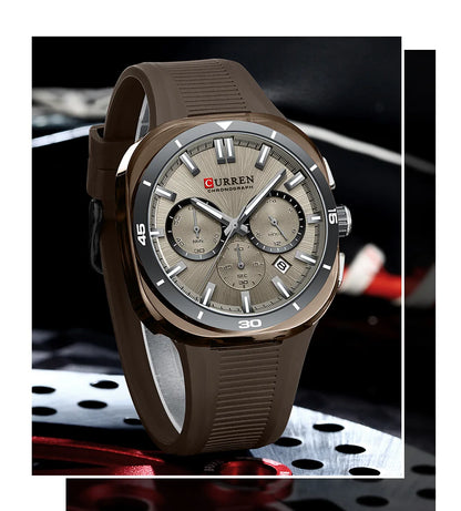 Montre pour homme CURREN – Nouveau modèle de luxe à quartz, bracelet en silicone, style sportif, multifonction, étanche, lumineuse, avec affichage de la date et chronomètre.