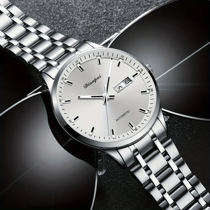 Montre mécanique automatique pour homme Dianpai – Modèle de luxe, affichage luminescent, design classique et épuré, en acier inoxydable, étanche, avec calendrier et indication du jour de la semaine