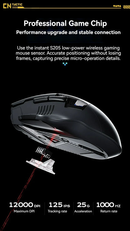 Mouse da gioco Inphic A9 Pro tri-mode, indicatore di alimentazione con guida luminosa colorata, DPI regolabili, macro driver, ergonomico, 12800DPI