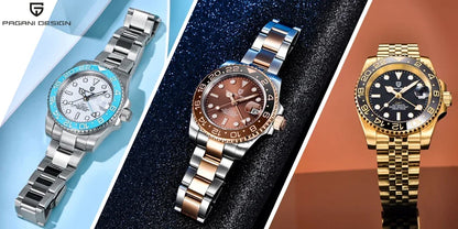 PAGANI DESIGN 40MM GMT Herrenuhr, luxuriöse mechanische Automatikuhr mit Saphirglas AR, Keramiklünette, 100M wasserdicht, Geschenk-Uhr
