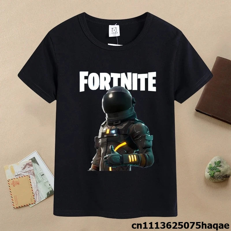 T-shirt de verão para criança Fortnites, com estampado de figura de jogo em estilo cartoon, T-shirt casual desportiva para rapaz, manga curta, vestuário infantil