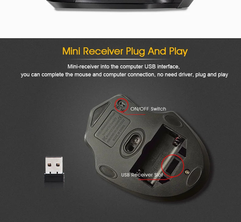 Mouse wireless nuovo 2000DPI regolabile con ricevitore USB 3.0, mouse ottico per computer 2.4GHz, mouse da gaming dal design ergonomico per laptop