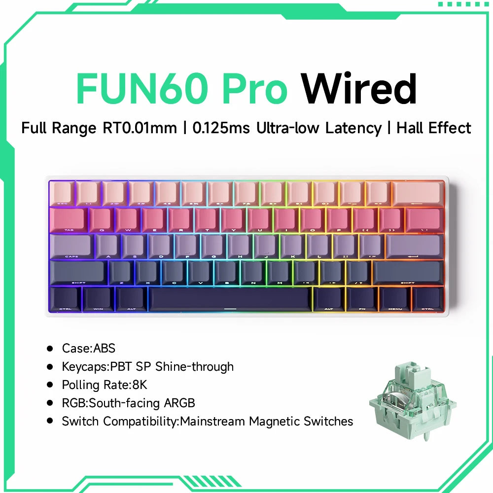 Teclado mecânico Akko MonsGeek FUN60 com interruptores magnéticos 60% Gaming Keyboards Rapid Trigger 0.01mm 8K ARGB HE/TMR personalizado