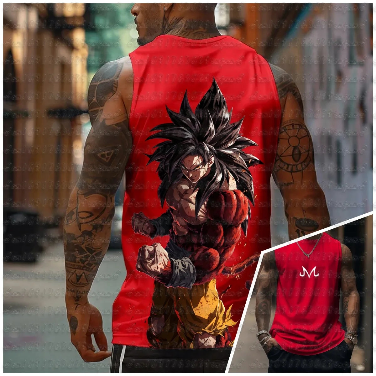 aiyan Goku Dragon Ball Z Oversized Anime Print Men's Sleeveless T-Shirts Gym Workout Vest Summer Quick-dry Lightweight