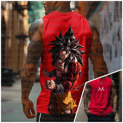 aiyan Goku Dragon Ball Z Oversized Anime Print Men's Sleeveless T-Shirts Gym Workout Vest Summer Quick-dry Lightweight