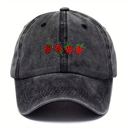 Casquette de baseball imprimée « fraises » avec visière réglable, casquette « duckbill » tendance pour hommes et femmes, design à visière souple