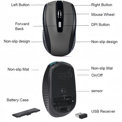 Wireless Mouse 2.4G Silent Mouse Portable Mobile Optical Office Mouse 1600 Adjustable DPI Levels for Notebook PC Laptop MacBook