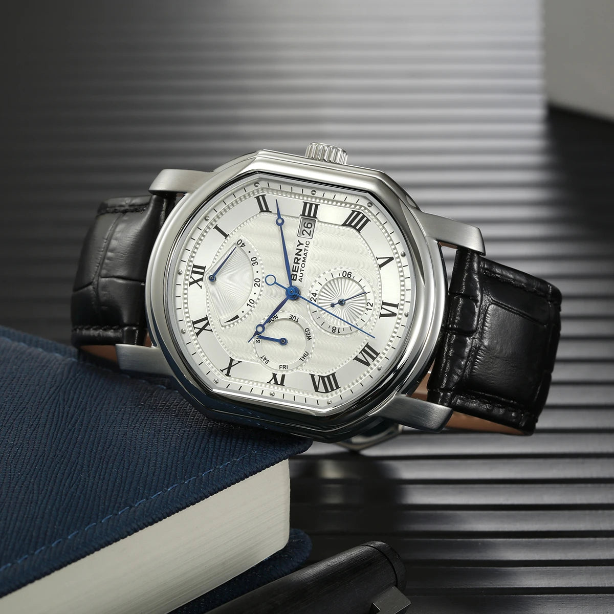 BERNY Men's Mechanical Watch, Top Accuracy, Automatic Wristwatch, Luxury Male Clock, Sapphire, Self-Winding, Waterproof