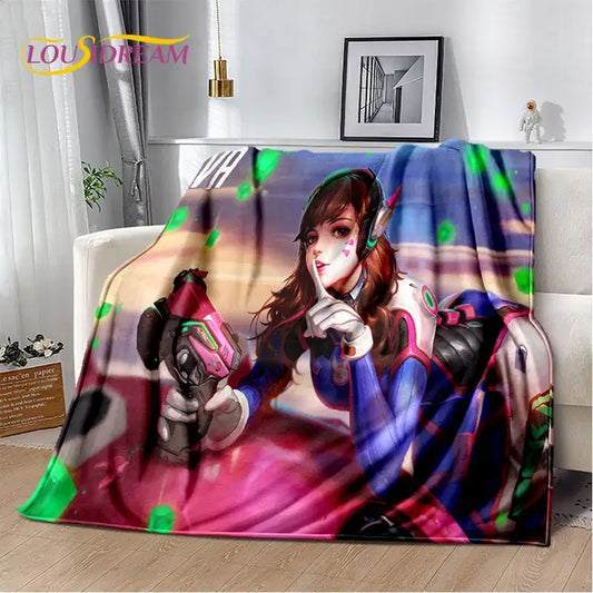 Overwatch Game Gamer DVA Reaper mekana plišana deka, flanelska deka za dnevni boravak, spavaću sobu, krevet, kauč, piknik, djecu, 3D