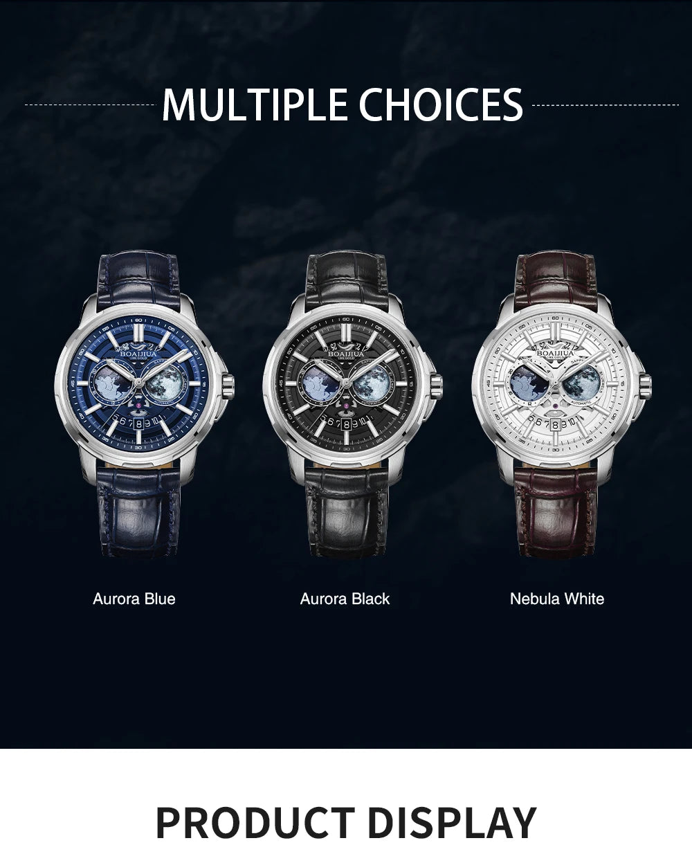 Relógio mecânico masculino totalmente automático BORIAGE(BOAIJIUA) — design original, resistente à água e luminoso