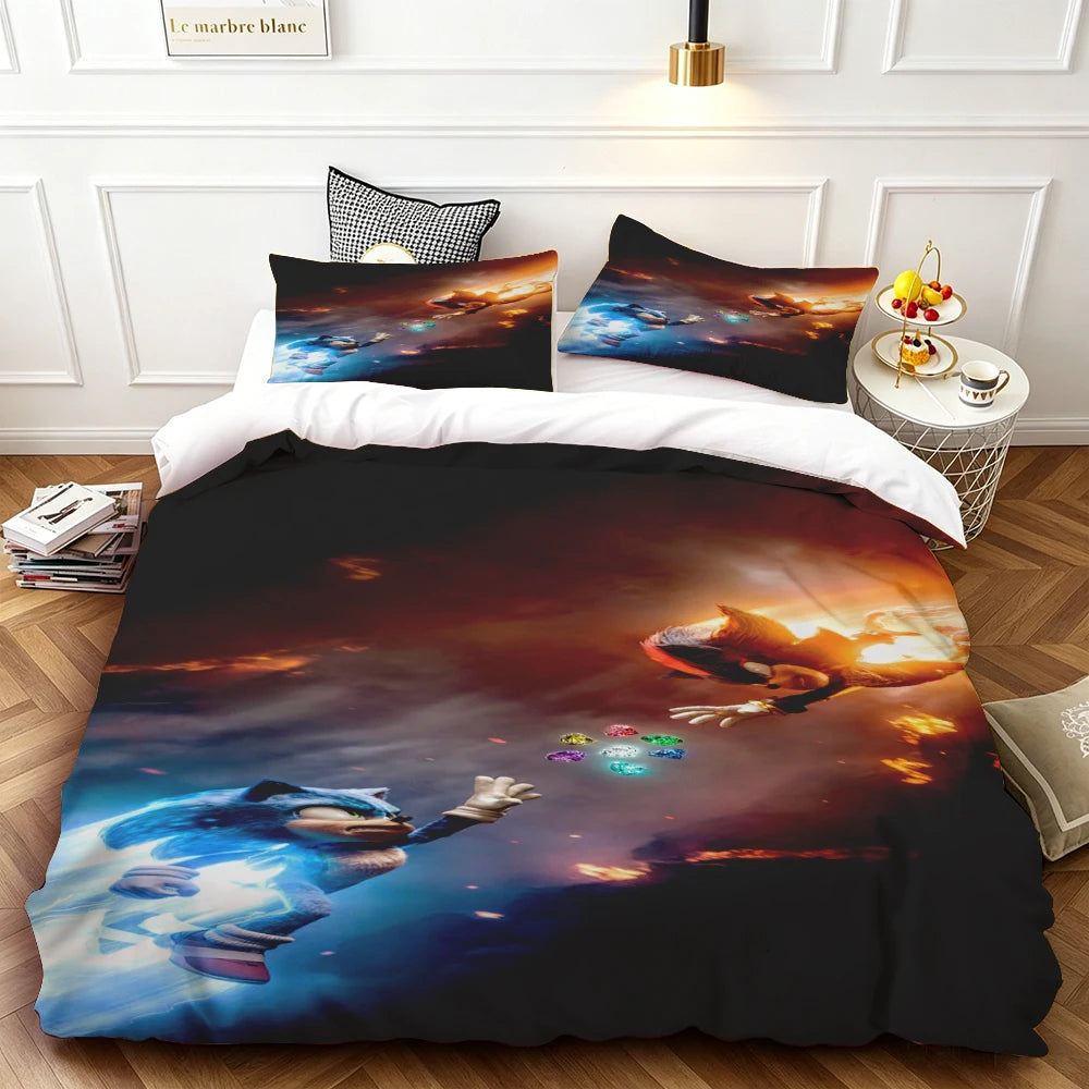 Sonic Duvet Cover for Kids Cool Bedding Set, Duvet Cover for Bedroom Decor Soft and ComfortableTwin, Double, Queen, and King