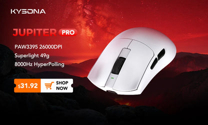 Mysz gamingowa KYSONA Jupiter Series – przewodowa i bezprzewodowa, 8Khz, sensor PAW3950, Bluetooth, 46g, akumulatorowa, sterownik webowy do PC i laptopa