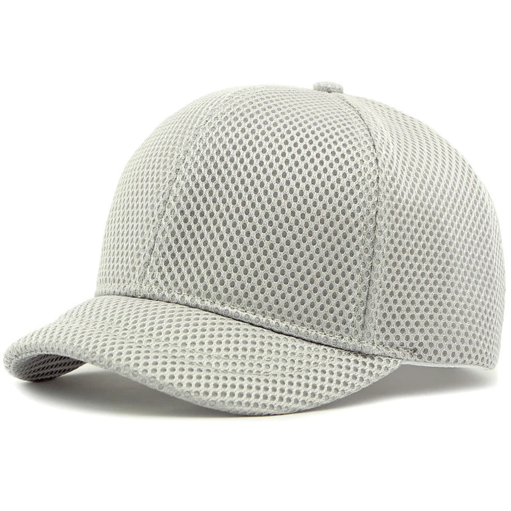HT4828 Gorra de béisbol de ala corta de 5 cm para hombre, 6 paneles, gorra de béisbol de malla transpirable, gorra tipo «trucker», para hombre y mujer, lisa, sin estampados, con cierre a presión