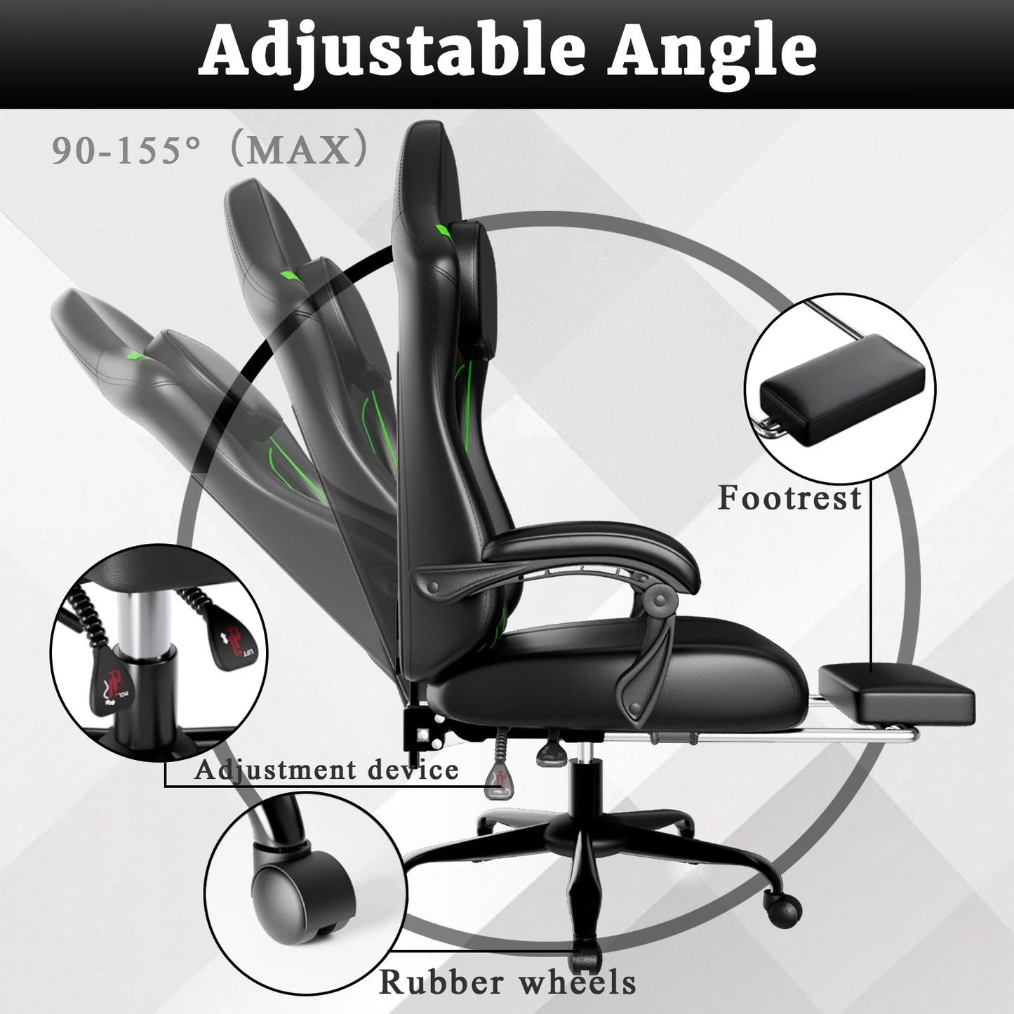 Ergonomic Gaming Chair, Electronic Gaming Chair With Pocket Spring Pad And Footrest, Height Adjustable Computer Chair