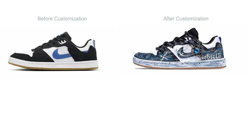 Custom Sneakers Nike SB Alleyoop "Starry Eye" Hand-Painted Low-Top Unisex Skate Shoes (Black/Blue)