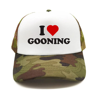 Αστεία καπέλα μπέιζμπολ «I Love Gooning» – Δροσερά καλοκαιρινά ανδρικά καπέλα από πλέγμα – Χιουμοριστικά καπέλα τύπου «Trucker» – Unisex καπέλα από πλέγμα για υπαίθριες δραστηριότητες – MZ-080