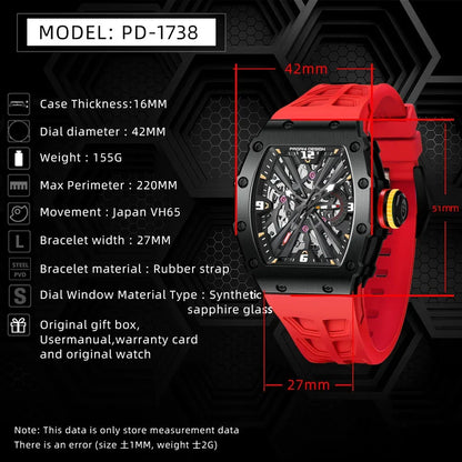 PAGANI DESIGN 42 MM Men's Skeleton Quartz Watch Japan VH65 Sapphire Glass Stainless Steel 50M Waterproof Wristwatches PD1738 New