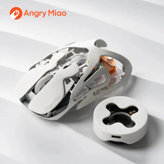Angry Miao Infinity Gaming trådlös gamingmus, hot-swappable metall, ultralätt håldesign, PAW3950, dubbel 8K, trådbunden tri-mode