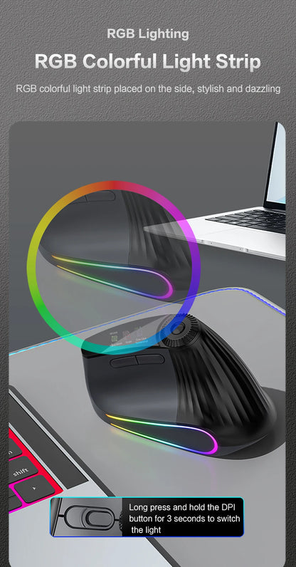Backlit Wireless Ergonomic Mouse with Smart Flying Scroll, Function Adjustment Knob, Bluetooth & 2.4G Rechargeable Gaming Mouse