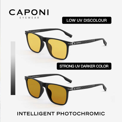 CAPONI Night Vision herresolbriller – originale designerbriller i kulfiber, gule solbriller, fotokromatiske briller BSYS24716