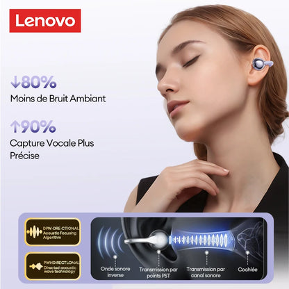 Auscultadores Bluetooth sem fios Lenovo LE302 6.0 com longa autonomia, auriculares desportivos com clip de orelha, som estéreo HIFI e cancelamento de ruído