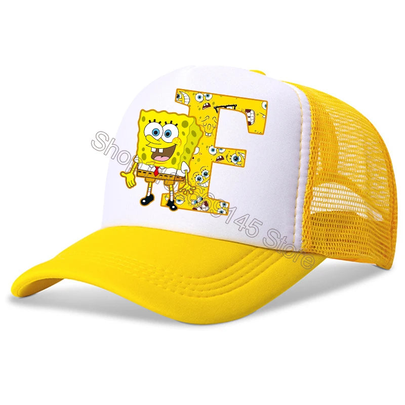Spongebob-baseballkasketter til børn – kawaii-tegneserie med bogstaver – afslappet solhat til børn – justerbar kasket med skygge – fødselsdagsgaver