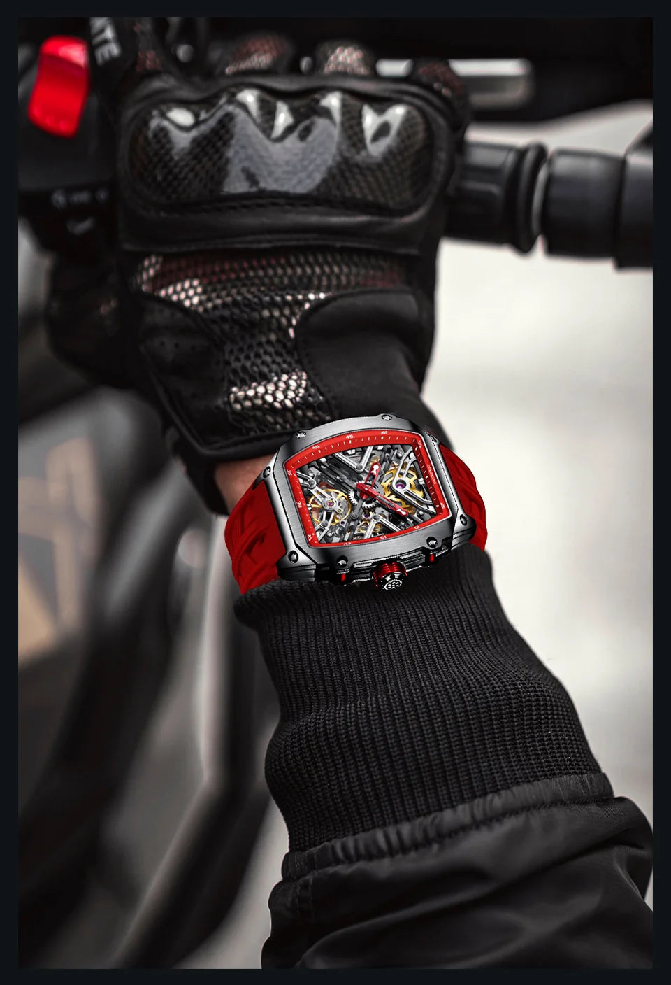STARKING Men's Waterproof Sports Mechanical Watches Wear-resistant Silicone Strap Automatic Watch Luminous Tonneau Luxury Watch