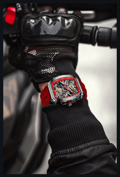 STARKING Men's Waterproof Sports Mechanical Watches Wear-resistant Silicone Strap Automatic Watch Luminous Tonneau Luxury Watch