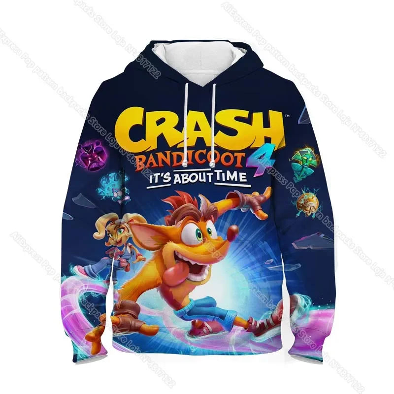 Kids Crash Bandicoot On the Run Hoodies Spring Boys Girls Cartoon Anime Sweatshirt Children Tops Coat Toddler Pullovers