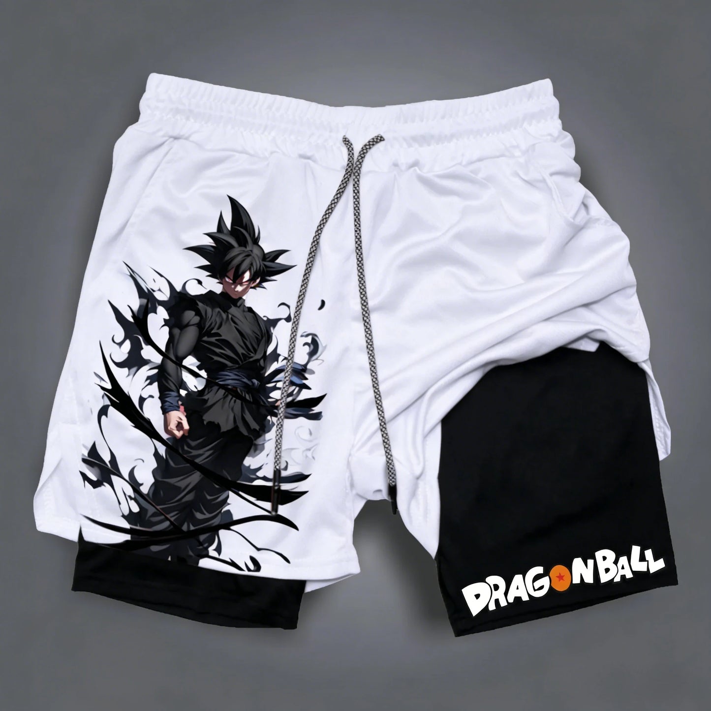 Bandai Dragon Ball Goku Printed Double-layer Shorts, Loose Men's and Women's Summer Sweat-wicking and Breathable Sports Shorts