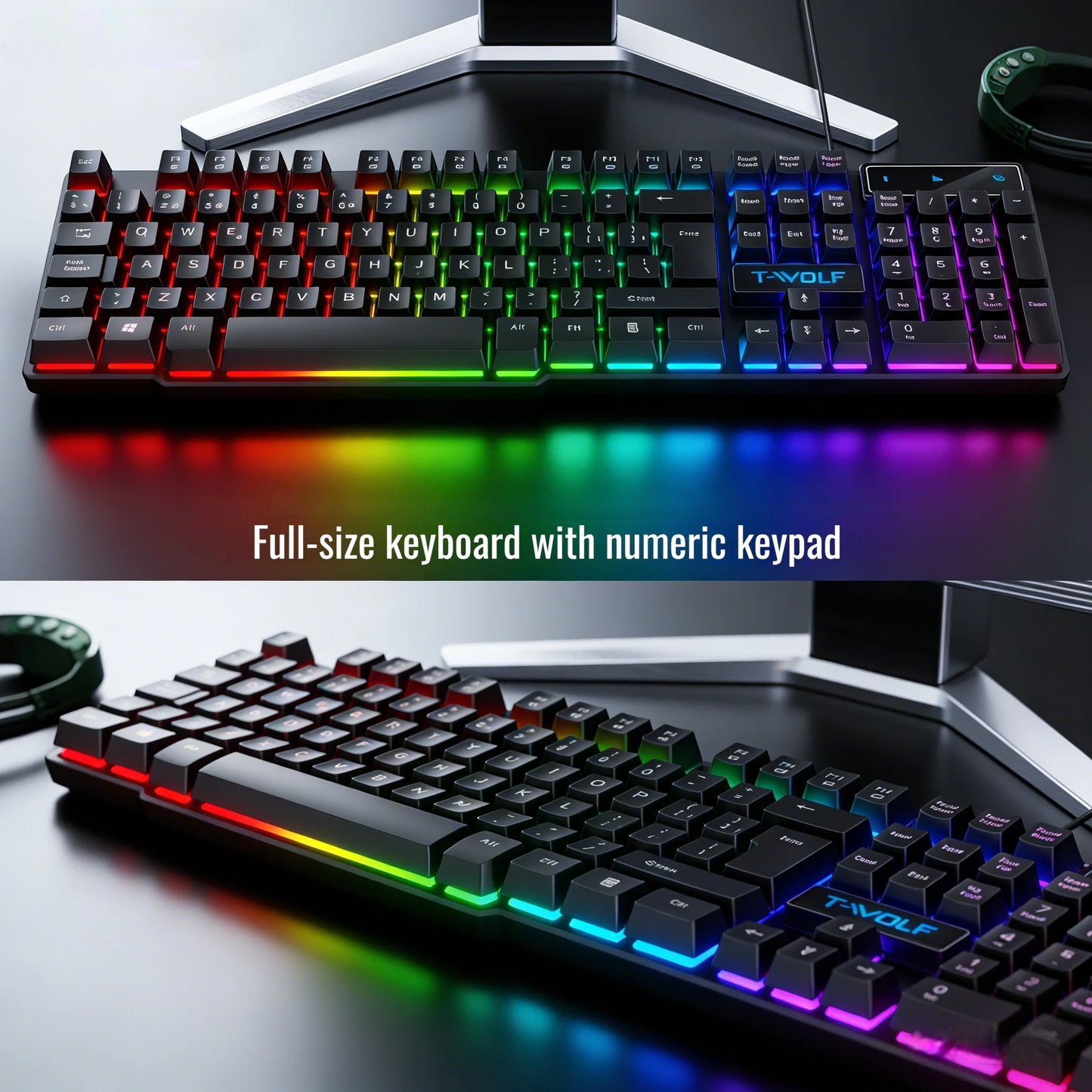 T20 Wired keyboard 104keys computer accessories game office RGB backlit mechanical feel Laser Carving Hollow character