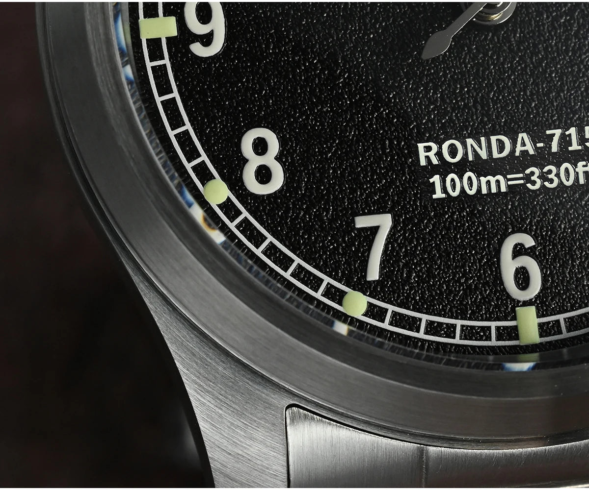 San Martin 37mm Ronda 715 Quartz Watch Men Simple Fashion 10Bar Waterproof Pilot Wristwatch BGW-9 Blue C3 Green Luminous SN0034A